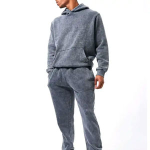 Ensemble de survêtement lavé à l'acide avec imprimé soleil personnalisé sweat à capuche avec appliques de Streetwear en détresse pantalon de survêtement éponge hommes décontracté - Product Image 2
