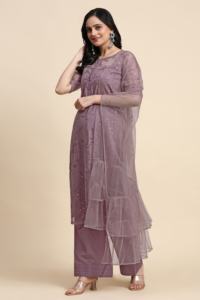 Conjunto Salwar Étnico para Mujer de Trendmalls con Dupatta y Bordado de Lentejuelas (Morado G260) para Bodas - Product Image 3