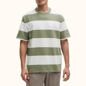 Camiseta de Lujo Personalizada para Hombre, 100% Algodón Hilado en Anillo, Estilo Holgado con Hombros Caídos, Estampado de Rayas, Jersey Liso, Ropa Urbana - Product Image 1