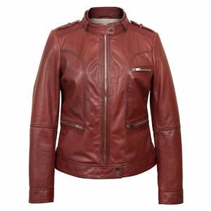 Veste en cuir à glissière classique pour femmes vêtements de luxe pour femmes vestes en cuir semi-ajustées manches courtes dames vestes 2025 - Product Image 5