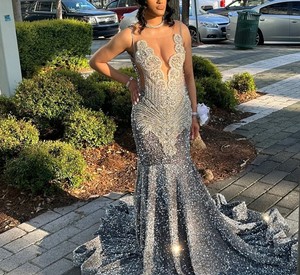 Om Dress, Mermaid Dress,silver Rhinestone and Gray Dress,reception Dress - Product Image 1