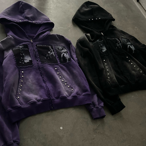 Ropa de calle, envío directo, logotipo personalizado, algodón Vintage lavado, alta calidad, lavado ácido, Sol desteñido, lavado, Sudadera con capucha desgastada para hombres - Product Image 3