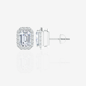 14k Gold Halo <b>Stud</b> <b>Earrings</b> with <b>Emerald</b> Cut Lab Grown Diamond Elegant Diamond Jewelry - Product Image 4