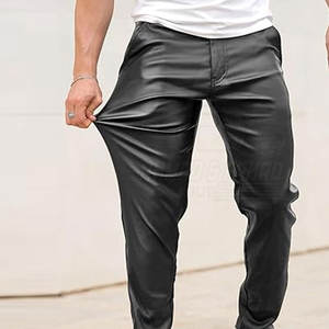 กางเกงหนังแกะนุ่มเบาสบายสำหรับผู้ชาย ดีไซน์ล่าสุด พร้อมบริการสกรีนโลโก้ตามสั่ง ทรงตรง เอวกลาง รับผลิตแบบ OEM - Product Image 4