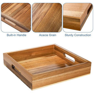 Meilleur plateau de service carré en bois de qualité supérieure avec poignée plateau ottoman en gros pour la nourriture vin café dîner plats et assiettes - Product Image 6