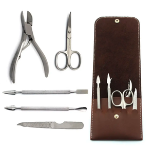 Kit de pédicure manucure personnalisé 5 pièces de haute qualité en acier inoxydable de qualité médicale lime à ongles poussoir à cuticules Plus! - Product Image 1