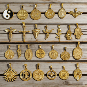 Ciondolo da uomo in acciaio inossidabile color oro con croce, angelo, bussola, San Cristoforo, impermeabile, gioielli streetwear, anti-ossidazione, regalo maschile - Product Image 5