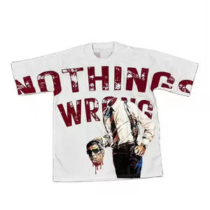 Colección 2024 del fabricante Camisetas gráficas impresas de pantalla completa de peso pesado para hombres con cuello simulado y hombro caído - Product Image 4