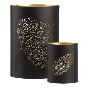 Bougeoir en métal noir et or de luxe, design feuille |   Jars à bougies décoratifs en dentelle pour la décoration de la maison, de l'hôtel et des restaurants - Product Image 1