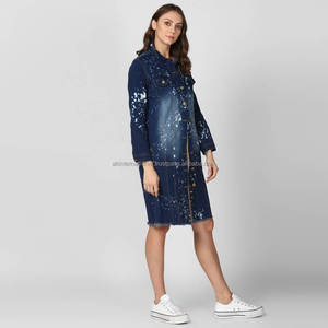 Haute qualité femmes Long Denim manteau veste personnalisé imprimé manteau Jean vestes femmes basique Denim manteau classe en gros respirant - Product Image 3