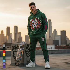 Chándal con capucha de algodón grueso y felpa, con lavado ácido, bordado 3D personalizado, con cuentas, efecto desgastado y estilo vintage, en tendencia - Product Image 2