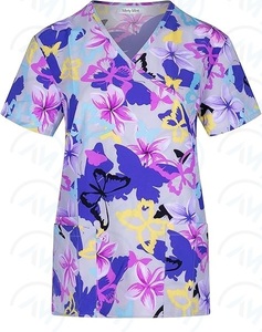 Haut de gommage médical à col en V imprimé extensible doux et léger pour les infirmières par Al Mida - Product Image 5