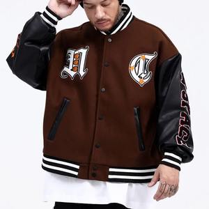 Veste universitaire OEM pour hommes avec broderie en chenille et manches en cuir Blouson aviateur Letterman Baseball pour hommes - Product Image 5