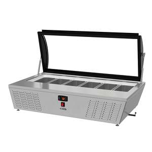 Congélateur de présentation de crème glacée de comptoir en acier inoxydable à 6 bacs de 45 pouces, dessus en verre incurvé électrique, certifié ETL, dégivrage automatique - Product Image 2