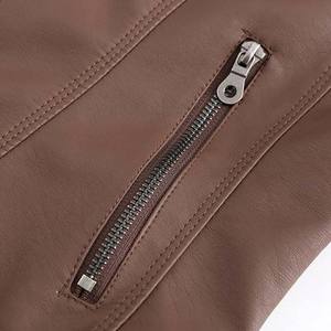 Veste en cuir véritable pour femme à manches longues, col montant, décontractée, imperméable, respirante, rembourrage en polyester tricoté pour l'hiver - Product Image 5