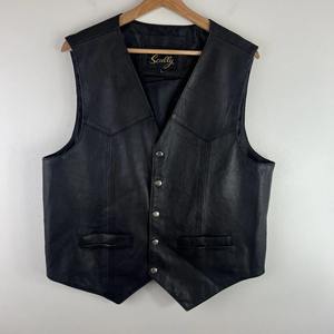 <b>Men's</b> Genuine Leather Solid Winter <b>Black</b> Biker Motorcycle Hip Hop <b>Waistcoat</b> Punk Plus Size Loose Casual Vest - Product Image 3