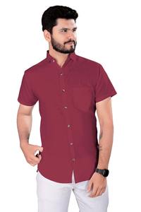 Vente en gros Chemise à manches courtes en satin de couleur bordeaux pour hommes, ne repasse pas, anti-rides, respirante, avec col, tenue professionnelle décontractée pour le travail - Product Image 2
