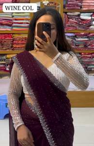 Boutique India elegante estampado digital Georgette Saree exclusiva elegante Sari blusa étnica última moda blusa - Product Image 6