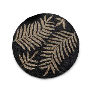 Premium Modern Satin Charger <b>Mat</b> with Leaf Design Handmade Beadwork <b>Table</b> Decoration for Home Weddings and Banquets - Product Image 1