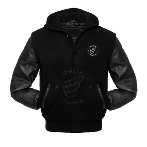 Personalized Men's <b>Jacket</b> Wool Body and Leather Arms Customized <b>Red</b> Hooded Varsity <b>Jacket</b> First Row Varsity Lettermen <b>Jacket</b> - Product Image 3