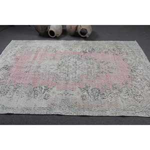 Tapis turc 5,4 x 8,4 pieds, grand tapis vintage, tapis oriental en laine blanche - Product Image 3