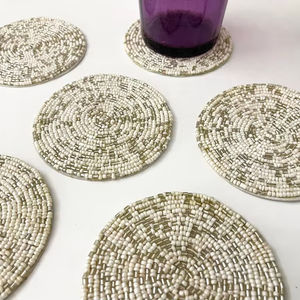 Posavasos con cuentas de vidrio hechos a mano-Clásico con respaldo de poliéster (4x4 pulgadas) Portátil para iglesia y regalos religiosos - Product Image 1