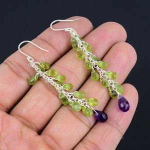 Spinner <b>Peridot</b> Gemstone Girls Simple <b>Earrings</b> 925 Solid Sterling Silver Fashion <b>Earrings</b> Women Girls <b>Earrings</b> Silver Jewelry - Product Image 2