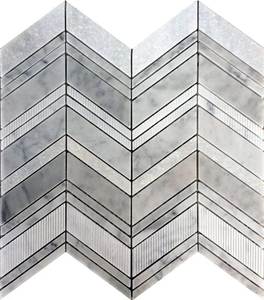 Carrelage mural intérieur moderne en marbre mosaïque chevron blanc et gris poli, irrégulier, résistant à l'eau et écologique pour salle de bain - Product Image 5