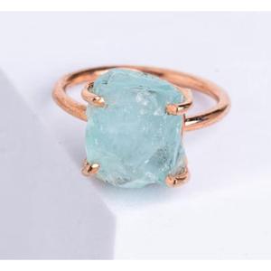 แหวนเงินแท้ 925 ทำมือ ประดับพลอยอะความารีนดิบ ชุบทองคำชมพู สั่งทำพิเศษ หรูหรา สำหรับงานแต่งงานคริสเตียน งานเลี้ยง - Product Image 5