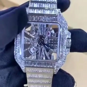 Montre analogique de luxe de qualité supérieure, cadran carré, bracelet en acier inoxydable de 20 mm, diamants VVS, mouvement Miyota, verre saphir - Product Image 1