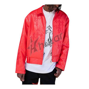 Streetwear OEM Logo Brodé Bomber Veste Col Fermeture Éclair Oversize Imperméable Vintage En Cuir Cargo Veste Manteaux Hommes - Product Image 6