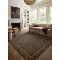 Custom Brown Wool Rug Hand Tufted High Low Pile Textured Geometric Carpet Modern Living Room Bedroom Decorative Floor Covering