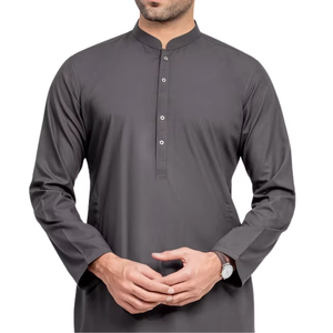 ชาลวาร์ Kameez ชาร์โคลสีเทาแบบทันสมัยสำหรับผู้ชายที่มีสายรัดคอดีไซน์ทันสมัยเหมาะสำหรับสวมใส่ในชีวิตประจำวัน - Product Image 4