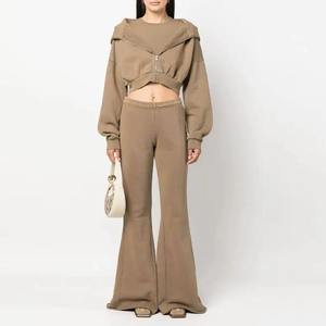 Pantalones de chándal informales para mujer, pantalones de chándal holgados, de pierna ancha, cintura alta, cintura alta, algodón, asequible, acampanados, cómodos, de gran tamaño - Product Image 1