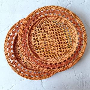 Artisanal Rattan Round <b>Basket</b> <b>Tray</b> with Seashell Details Craft Seasonal Home Styling Gift Idea - Product Image 2