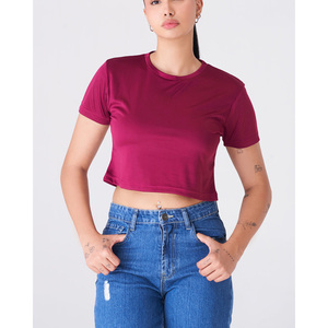 Top corto rosa oscuro para mujer, Camiseta de algodón ajustada de manga corta, ropa de calle informal de verano de Color sólido elástico, Top básico de moda 2025 - Product Image 2