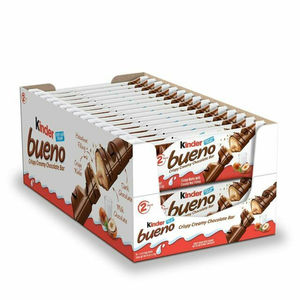 Auténticas barras de chocolate con leche Kinder Bueno con relleno cremoso de avellanas y oblea crujiente, paquete doble de 2 unidades, venta al por mayor - Product Image 1