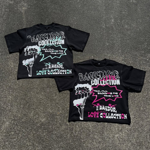 Camiseta de hombre de alta calidad, corte cropped, efecto desgastado, estilo boxy, oversize, 100% algodón terry, con estampado gráfico personalizado, impresión DTF. - Product Image 1