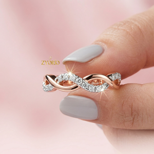 <b>Infinity</b> Wave 14K GOLD Lab Grown Diamond Ring Women Elegant Twisted Band Wedding Jewelry - Product Image 2