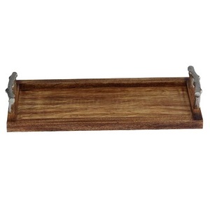Bandeja de Servir de Madera de Acacia con Asas de Metal, Bandeja para Comida y Bebidas para Mesa de Centro, Desayuno, Cena y Bar, Decorativa Rústica - Product Image 6