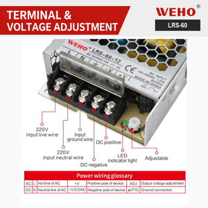 3年間保証 LRS-60 12V 15V 24V 48V スリムタイプ AC-DC シングル出力 SMPS スイッチング電源 LED照明用 - Product Image 4