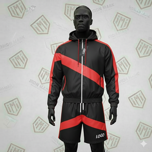 2026 Winter Men's Streetwear Hooded Solid Two-Piece Nylon Tracksuit Set High Quality <b>Windbreaker</b> Jacket and Shorts Wholesale - Product Image 6