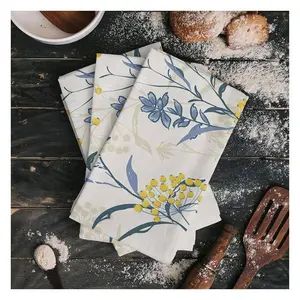 Pollen Little Flower Print GOTS Certified Colorful Waffle 100% Organic Cotton Absorbable Microfiber Cloth Cleaning Wet Dry Towel