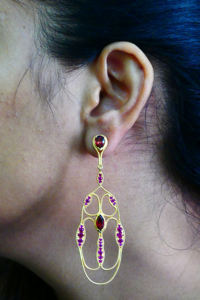 Pendientes colgantes clásicos de Plata de Ley 925 para mujer, Pendientes colgantes de piedras preciosas granate chapados en oro para ropa de fiesta y regalos - Product Image 6