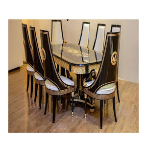 Ensemble de table à manger contemporaine moderne pour 8 personnes, couleur personnalisée, bois traité de luxe, chaises sculptées à la main, décoration personnalisée - Product Image 1