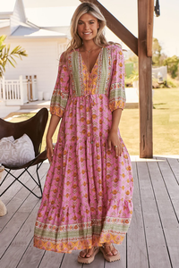 OEM Custom Summer <b>Beach</b> Girls Floral Print Boho <b>Long</b> Rayon Ruffles Casual V-Neck Sexy Boho Maxi Plus <b>Dress</b> Robe Femme - Product Image 6