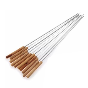 Stainless Metal <b>BBQ</b> Skewers with Wooden Handle Long Kebab Skewer for Outdoor Camping Charcoal Grill Kitchen Cleaning - Product Image 3