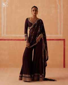 Haute qualité dernier élégant Designer indien Style broderie travail Salwar Plazzo costume pour les femmes mariage et fête fonction - Product Image 2