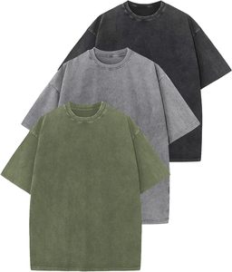 เสื้อยืดแขนสั้นของผู้ชายผ้าฝ้าย100% ฟอกสีกรดแบบกำหนดเองพิมพ์ลายปักและเสื้อผ้าเดนิมธรรมดา - Product Image 1