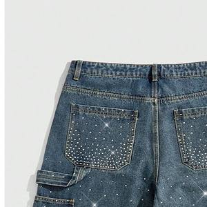 Prix raisonnable hommes strass court solide toile tissu haute rue Style qualité supérieure Anti-rides conceptions uniques - Product Image 5